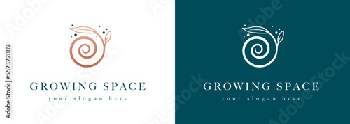 Logo diseño espiral naturaleza hojas crecimiento natural terapias espacio crecer 