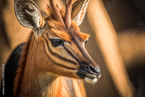 Zoo animal up up and personal: a brown western sitatunga Generative AI