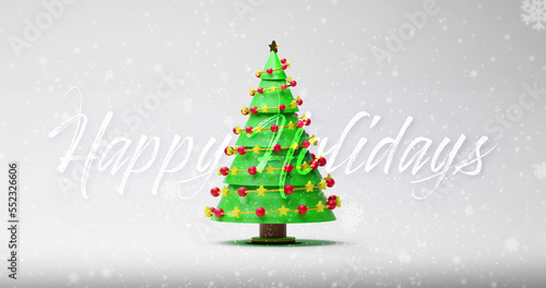 Image of christmas tree over happy holidays text