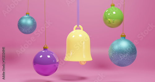 Image of christmas decorations over pink background