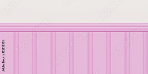 Pink beadboard or wainscot with top chair guard trim seamless pattern on white wall. Light wood or gypsum embossed baseboard or skirting under vintage wall panels. Vector illustration