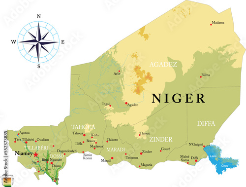 Niger highly detailed physical map