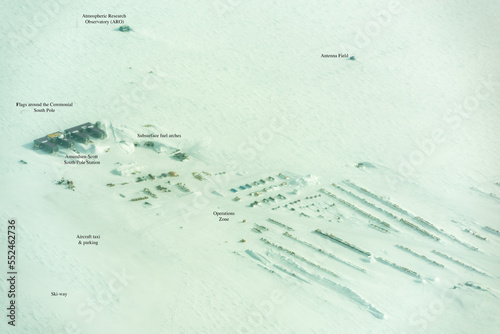 Annotated aerial image of Amundsen-Scott South Pole Research Station