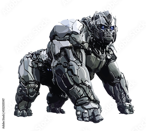 king kong gorilla Animal Robot with Mechanical Paw and Metal Body army special force cyborg isolated white background