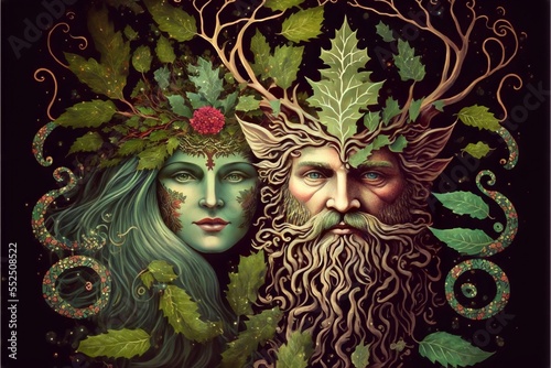 The Goddess and the Green Man at Yule, generative art 