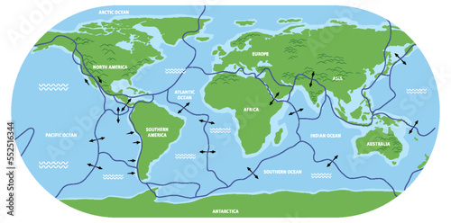 Map of tectonic plates and boundaries