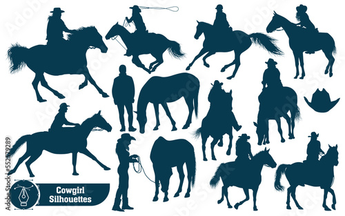 Collection of Cowgirl silhouettes Vector