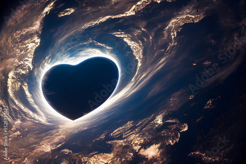 Beautiful anticyclone forming a heart, perfect for Valentine's Day or any other graphic project. Seen from space, the atmosphere is transformed into a symbol of love.