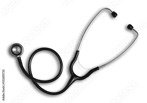 top view medical stethoscope isolated on transparent background, doctor equipment to measure pressure and listen heartbeat, to make a diagnosis to the patient, symbol for medical examination concept