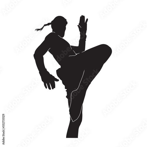 Male silhouette Muay Thai kickboxing kick boxer boxing man isolated. Thai Boxing fight traditional, Vector illustration