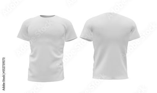 white t shirt template, 3d illustration of a men's plain white t-shirt front and back view