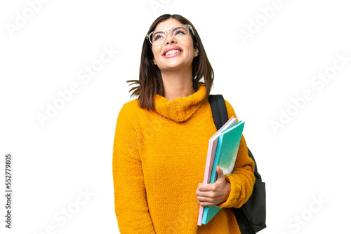 Young student woman over isolated chroma key background laughing
