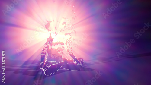 3d illustration inner radiance tears apart a meditating person