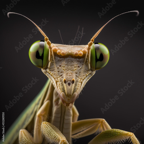 close-up macro shot of a praying mantis