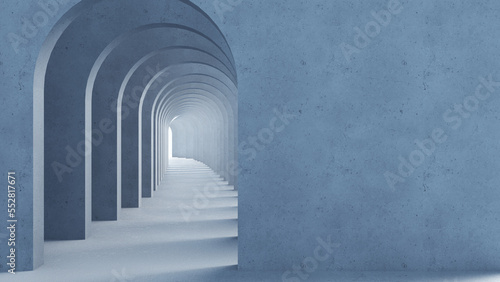 Classic metaphysics surreal interior design, imaginary fictional architecture. Archway with blue marble walls. Move forward, opportunities, future concept with copy space
