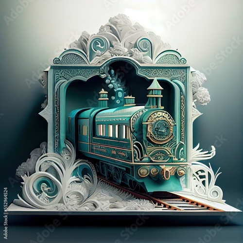 Elite Train Orient Express Railway Locomotive - Diorama, Isometric View, Game Concept, Digital Art, Concept Art