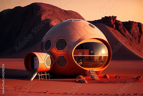 Futuristic research station on mars exploring space planet colonization (Generative AI)