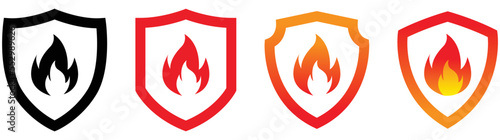 fire shield icon set. style sign symbol, vector illustration