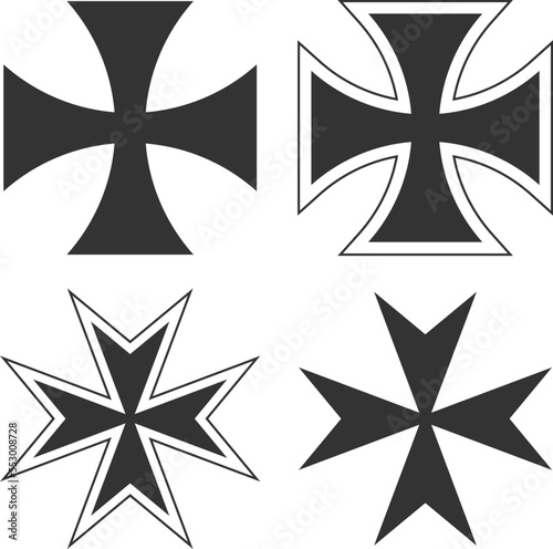 Maltese and florian cross with editable stroke border vector graphic.