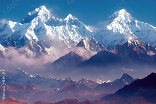 Panoramic view of Himalayas mountains, Mount Everest