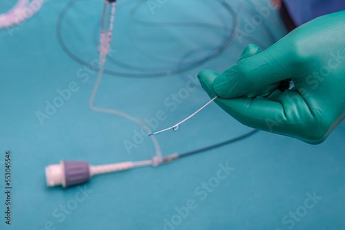 Optical coherence tomography (OCT). Purge catheter with contrast. Intravenous Administration of Contrast Agents for Enhanced CT or MR Scans. Heart catheterization instrument for heart surgery.