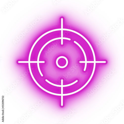 Neon pink target icon, sniper aim on transparent background