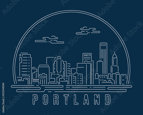 Cityscape with white abstract line corner curve modern style on dark blue background, building skyline city vector illustration design - Portland