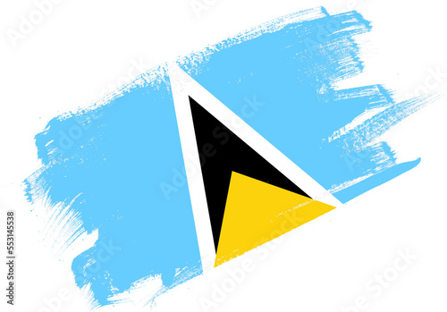 Abstract paint brush textured flag of saint lucia on white background