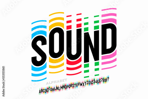 Sound wave rhythm font design, alphabet letters and numbers vector illustration