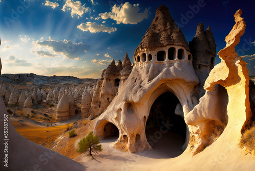Valley of Love in the Turkish Town of Goreme, Cappadocia. Generative AI
