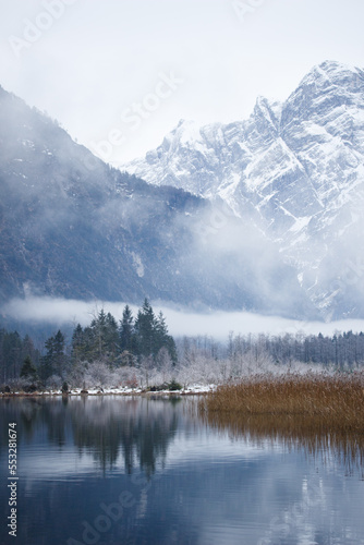 Mountain Range on a Misty Winter Day in Austria