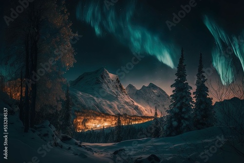 Aurora Winter Landscape Illustration