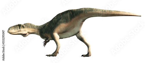 Abelisaurus was a bipedal carnivorous theropod dinosaur that lived in the late Cretacuous era in South America. It is related to Aucasaurus, Carnotaurus and Majungasaurus. 3D rendering