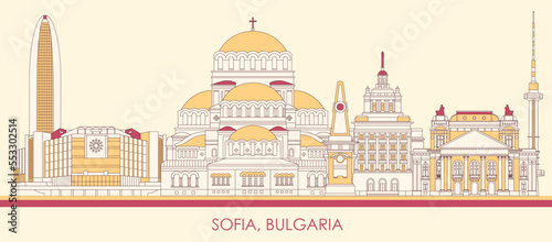 Cartoon Skyline panorama of city of Sofia, Bulgaria - vector illustration