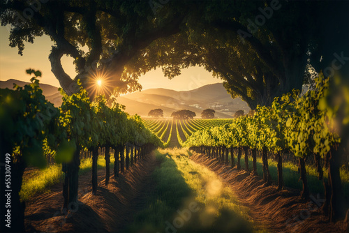 Generative AI illustration of beautiful vineyard