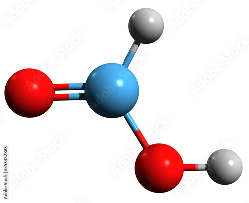  3D image of Formic acid skeletal formula - molecular chemical structure of Methanoic acid isolated on white background