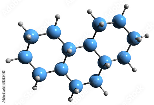  3D image of Phenanthrene skeletal formula - molecular chemical structure of polycyclic aromatic hydrocarbon isolated on white background 