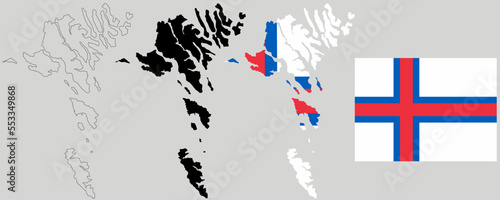Faroe islands map flag set isolated on white background.faroese map flag