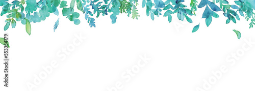 水彩画。水彩タッチの緑の植物ベクターフレーム。エレガントな水彩植物装飾フレーム。 Watercolor painting. Green plant vector frame with watercolor touch. Elegant watercolor plant decoration frame. 
