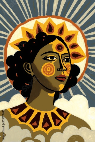 Portrait of a woman and a sun. Generative AI