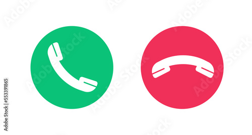 Answer decline phone call hang up red green button icons vector or accept reject dial mobile cellphone ui simple pictograms round circle calling interface for app software clipart