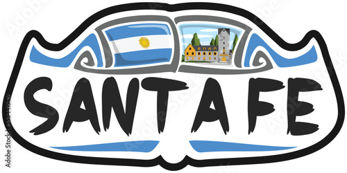 Santa Fe Argentina Flag Travel Souvenir Sticker Skyline Landmark Logo Badge Stamp Seal Emblem EPS