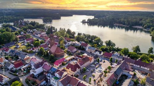 Aerial view of the town of the old city of Lubniewice, Polska