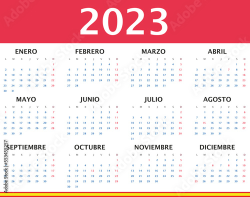 Calendario 2023 en español con festivos nacionales