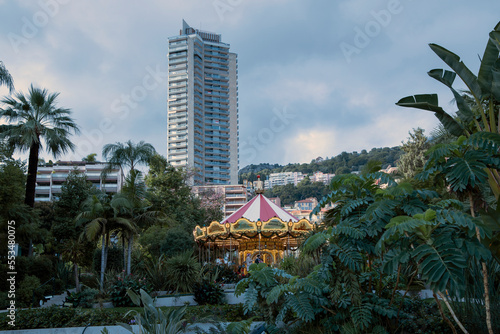 Monaco / Francia - December 10, 2022: Montecarlo centre view near Casino of Montecarlo, Montecarlo, Monaco, France, Europe