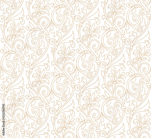 Abstract Oriental Baroque Florals Branches Vintage Motif Leaves Seamless Elegant Pattern Trendy Fashion Colors Damask Style Concept Ornamental Swirls