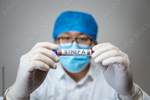 Group A Streptococcus(strep A or GAS)PCR test tube in doctors hands