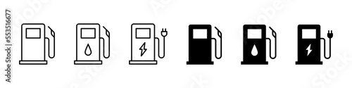 Fuel, gas, charging station icon set. Fuelling sign collection. EPS 10