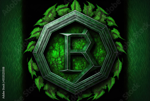 Epsilon symbol Greek alphabet letter epsilon and a green hexagon. Generative AI