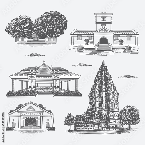 Yogyakarta heritage building drawing illustration